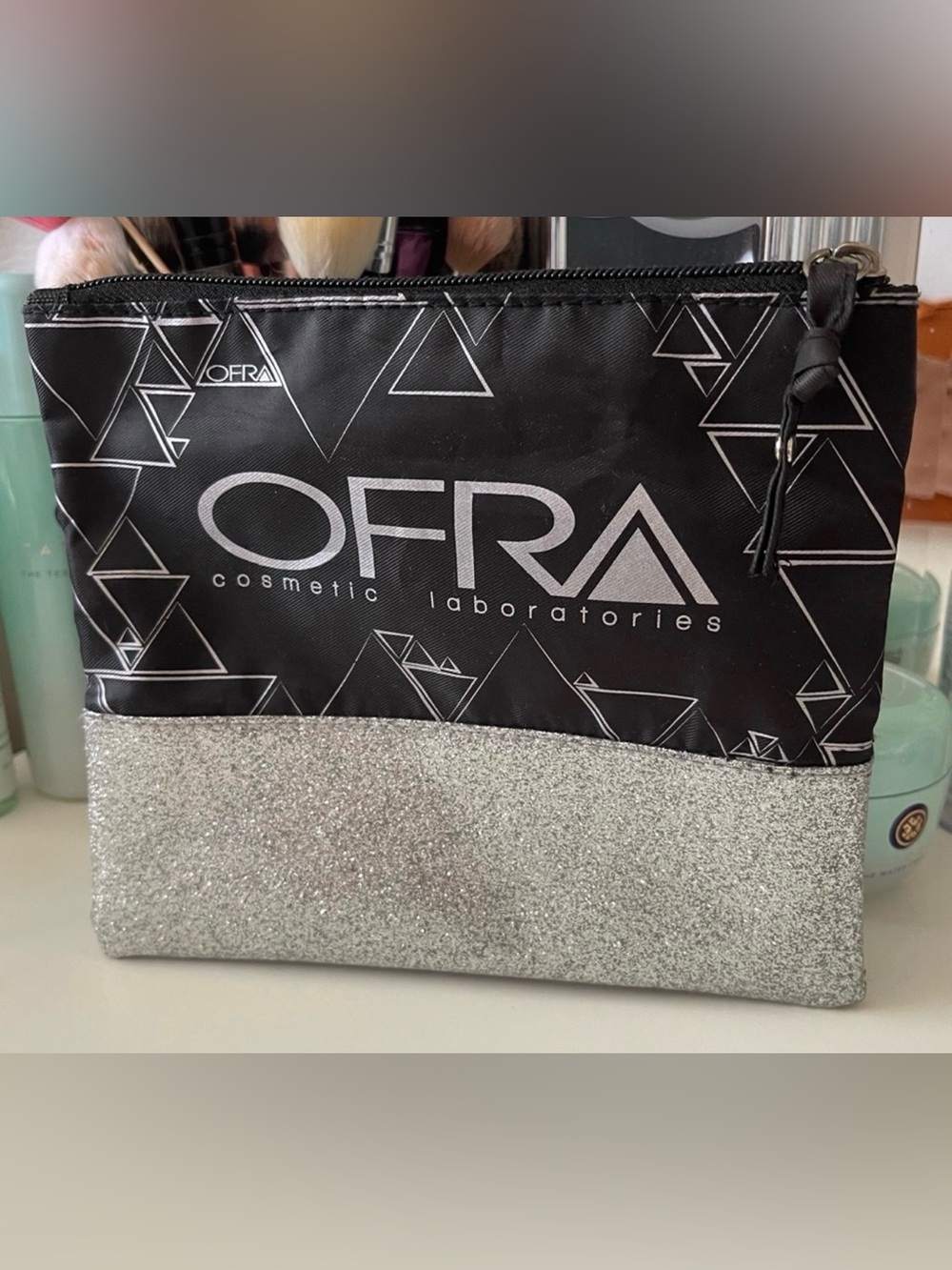3/$15 OFRA Cosmetics Silver Glitter Makeup Bag Cosmetic Bag